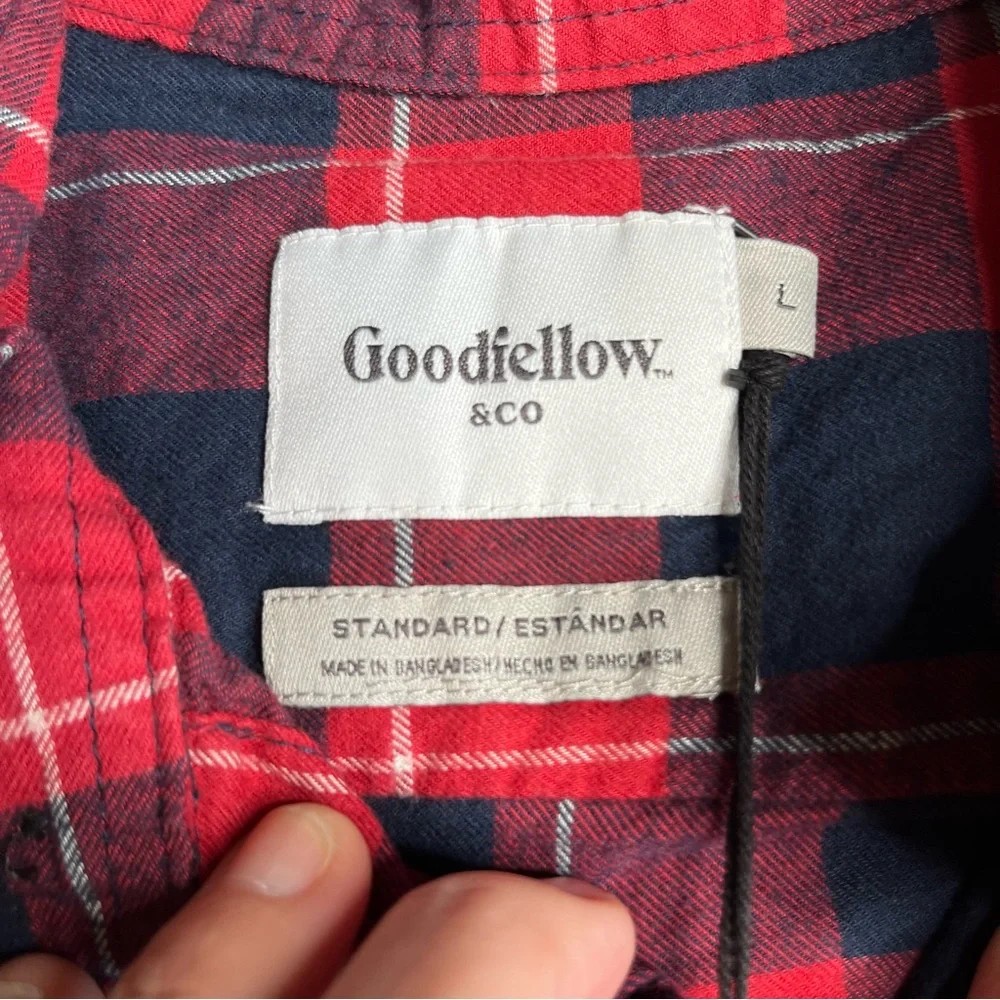 Goodfellow & Co. Shirt Mens Large Plaid Flannel Button Up NWT Red Black
